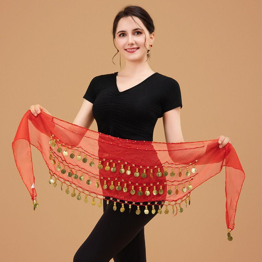 Adjustable Bellydance Waist Chain Gold Color Coins Hip Scarf Wrap Female Accessories