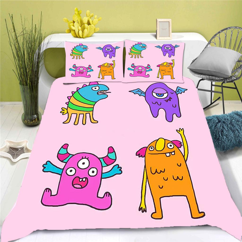 Cartoon Little Monster Duvet Cover Cartoon Girls Like Home Pillowcase Set Adult Bedroom Children Comforter Bedding