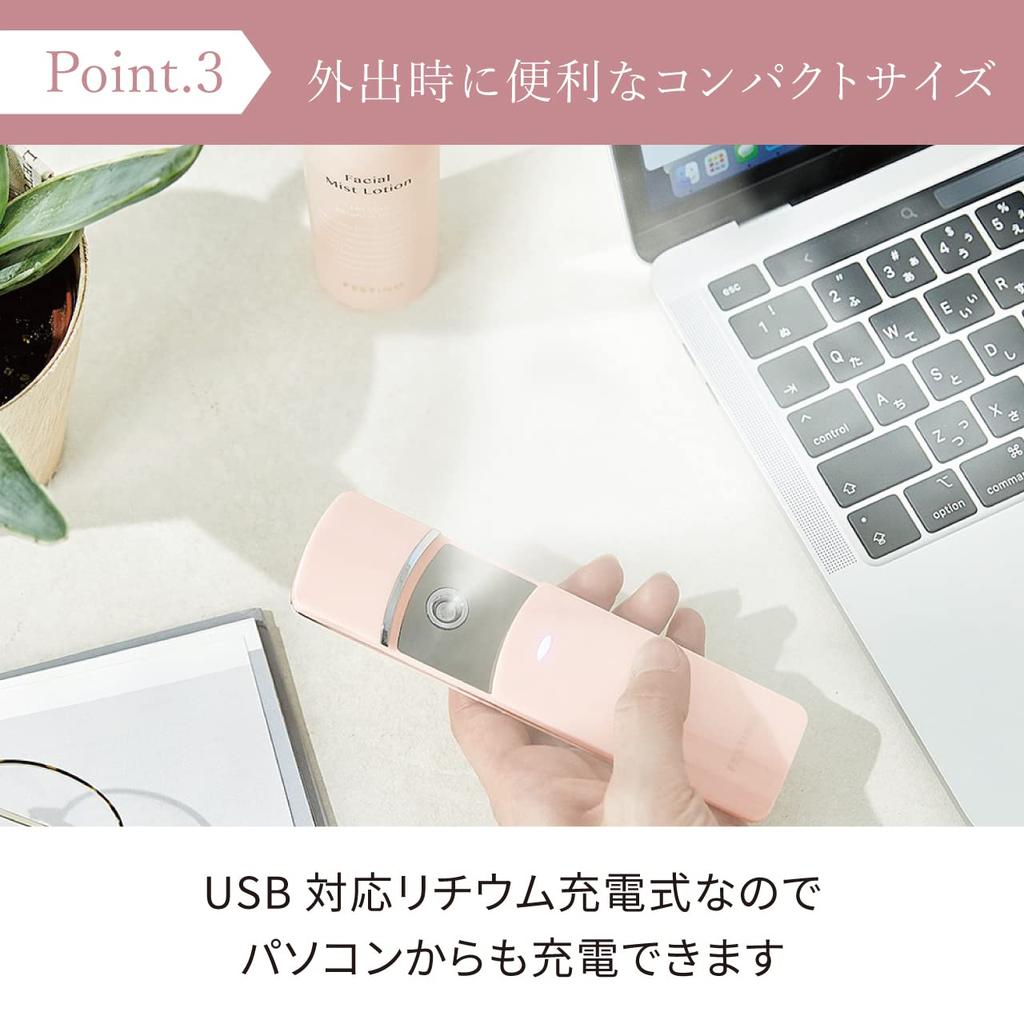FESTINO Charging Facial Handy Mist (SMHB-013) [Ultra-fine mist] For dry skin, portable and convenient, antibacterial tank, USB rechargeable, beauty it