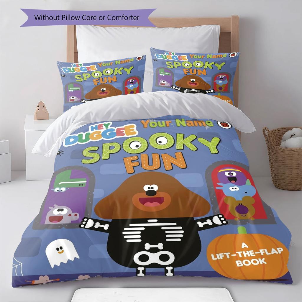 Hey Duggee Custom Name Pattern Bedding,Quilt Set Quilt Cover Pillowcase Home Birthday Gift(1 * duvet cover + 2 * pillowcase, without core)