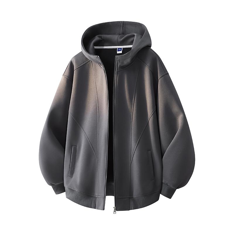 Men's Light Gray Oversized Zip-Up Hoodie, Casual Full-Zip Sweatshirt with Hood, Streetwear Style for Daily Wear