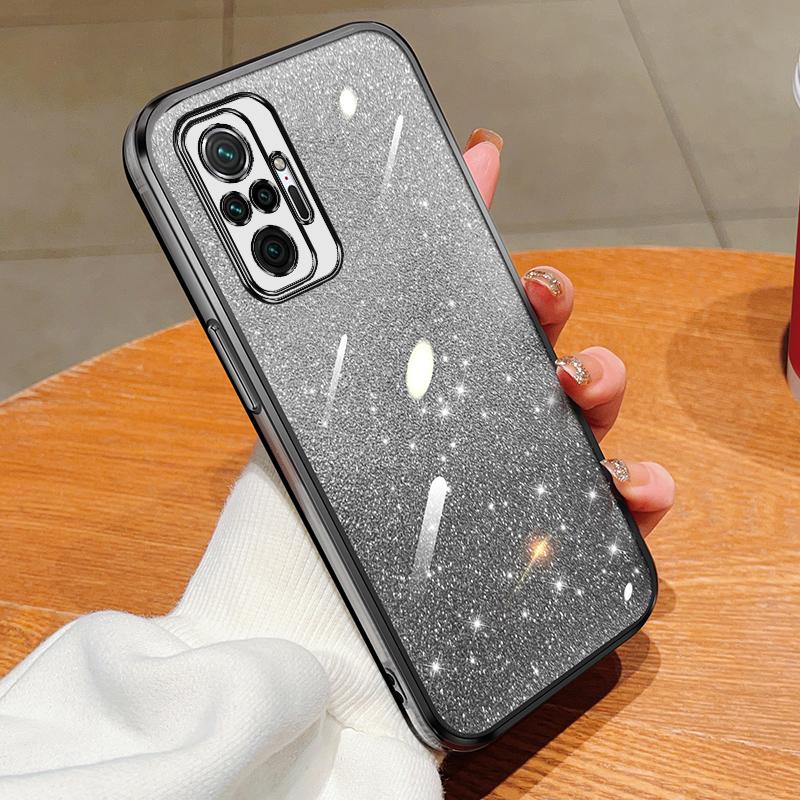 KEYSION Luxury Plating Glitter Phone Case for Redmi Note 10 10S 10 Pro 4G Transparent Soft TPU Shockproof Cover for Xiaomi POCO M5S