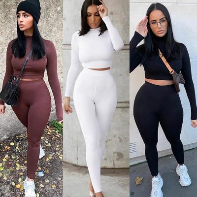 2022 The New Fashion Tracksuit Women Turtleneck Long Sleeve Crop Top+Leggings Matching Set Stretchy Sporty Fitness Casual Outfits