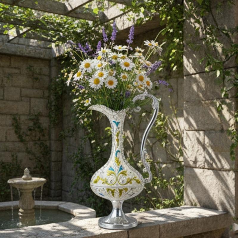 Elegant Embossed Flower Vases With Handle European Antique Metal Flower Arrangements Pot For Indoor Space Decors Gift