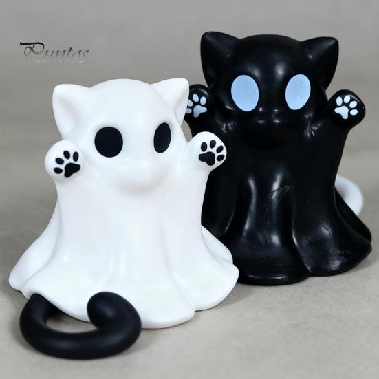 Black Ghost Cat Decor Figure, 3D Printed Decorative Ornament, Smooth Surface Figure Mini Desktop Decoration Halloween Gift for Lovers Statue