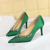 Elegant Party High Heels Pointed Toe Satin Rhinestone Stiletto Pumps Women Shoes