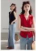Twilight Traveler Series French Romantic Retro Sleeveless Collar Knitted Shirt Single breasted Slimming and Stylish Top