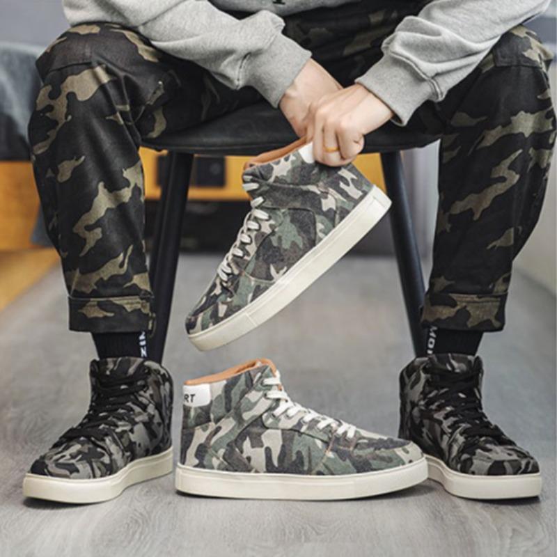 39-47 Übergröße Schuhe für Herren Fad Camouflage Canvas Schuhe Schnürschuhe Komfort High-Top Board Schuhe Vielseitige Freizeit-Sneaker für Herren