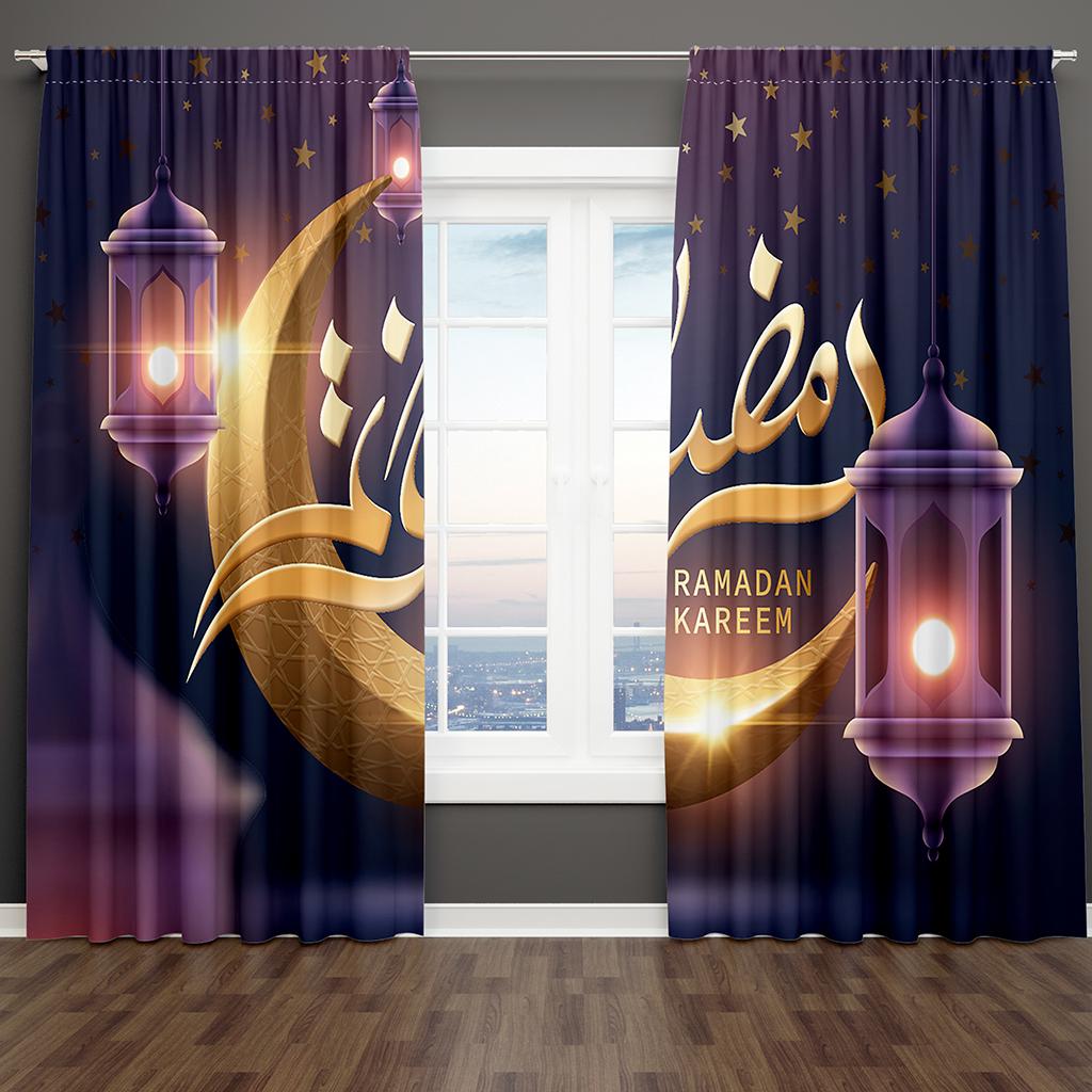 2Pcs Shiny Gold Star Red Ramadan Kareem Window Curtains Blinds For Kids Bedroom Living Room Bathroom Kicthen Door Home Decor