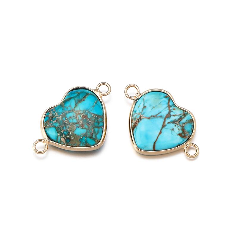 2pcs/lot Natural Emperor Stone Pendant Classic Heart Metal Frame Charms Necklace Accessories For Women Gift Diy Jewelry Finding
