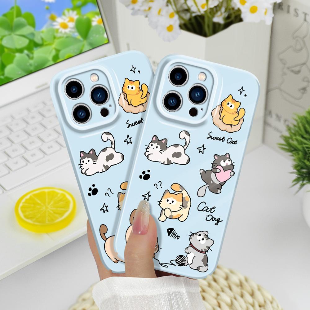Happy Cat Phone Case For iPhone 13 12 11 7 8 6 6S Plus Pro Max Mini X XS XR SE 2020 2022 Film Hard Cover