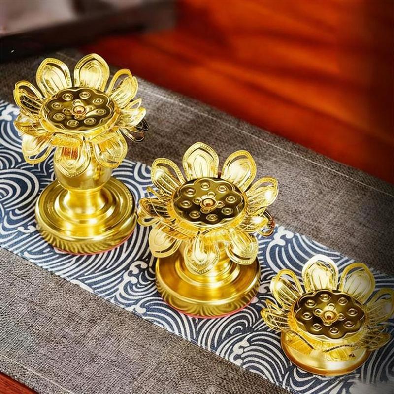 1PC Gold Temple Lotus Prayer Accessories Petal Candle Holder Sturdy Construction Buddhist Supplies Elegant