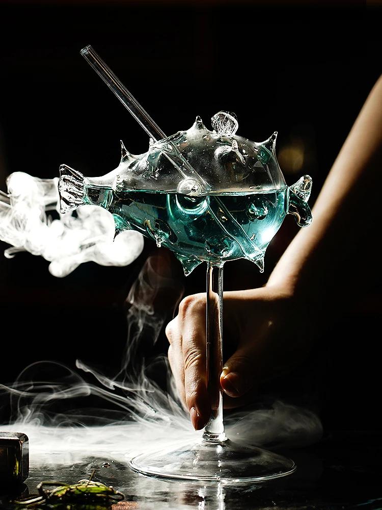 Creative Porcupine Fish Shape Cocktail Glass Diodon Nicthemerus Shape Goblet Glass