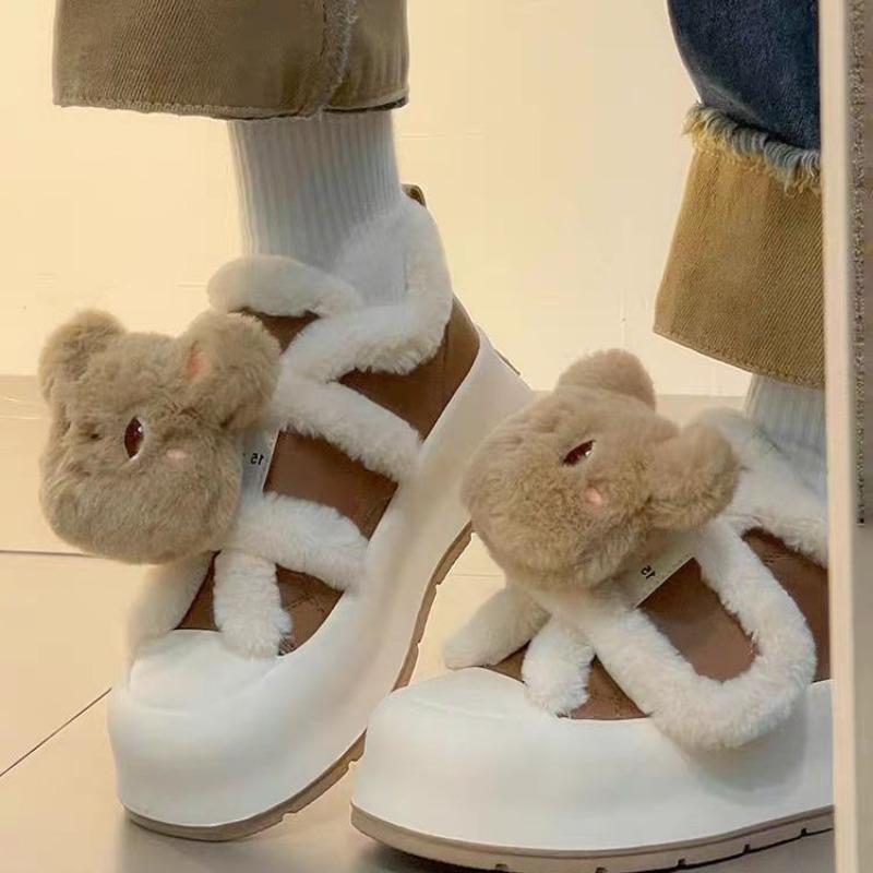 

Милые медвежьи зимние бархатные хлопковые туфли женские новые на толстой подошве маффины на липучке пушистые теплые повседневные маленькие белые туфли 40 светло-коричневого