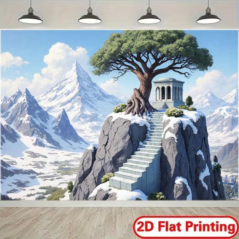 

2D Dreamy Snowy Mountain Top Temple Backdrop for Room Decor & Content Creation 47.2x31.5inch/120*80cm