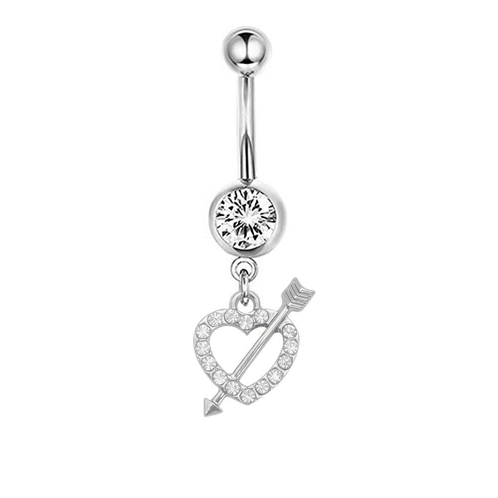 1Pcs Stainless Steel Long Navel Nail Butterfly Heart Five-pointed Star Pendant Navel Ring Piercing Jewelry