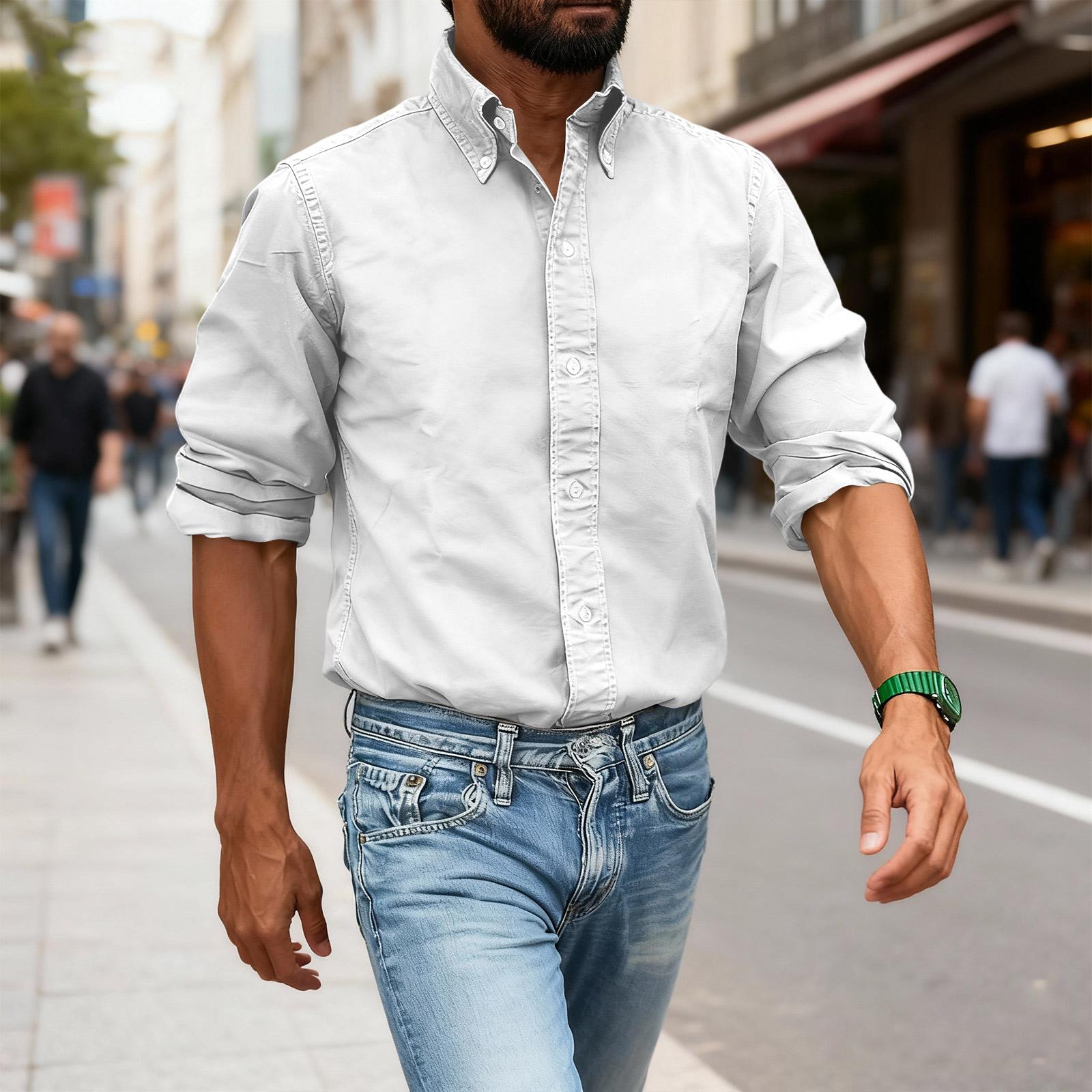 

Мужская деловая повседневная универсальная рубашка с откидным воротником и пуговицами, однотонная рубашка XL