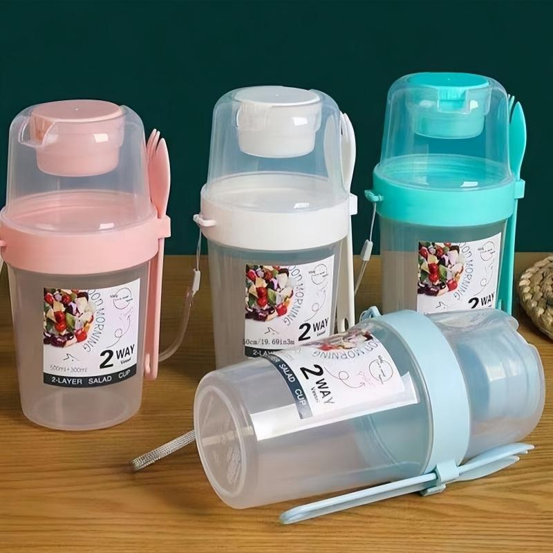 1Pc Breakfast Salad Cup, Breakfast Food Container Can, Suitable for School and Office Fruitvegetable Fork Covered Yogurt Cup