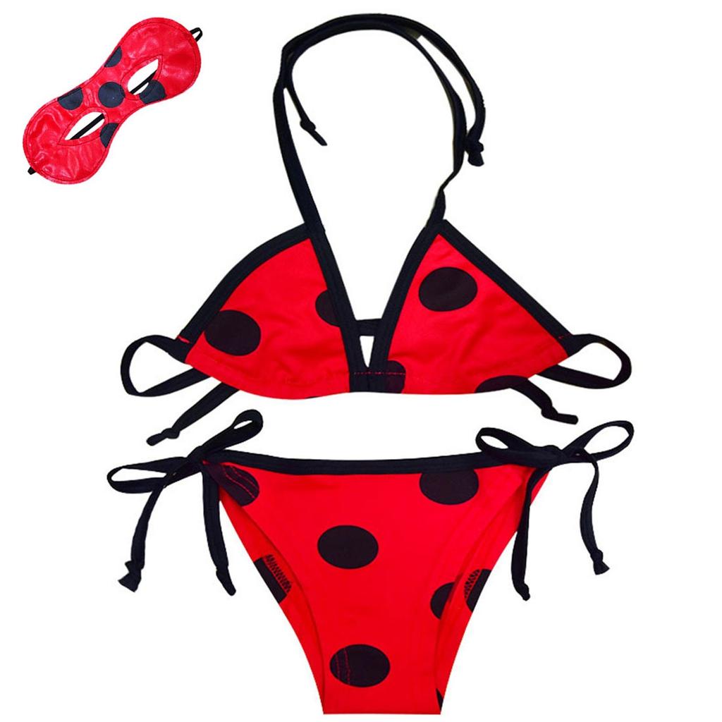 Girls Red & Black Polka Dots Bathing Suit Bikini Swimsuit Swimwear