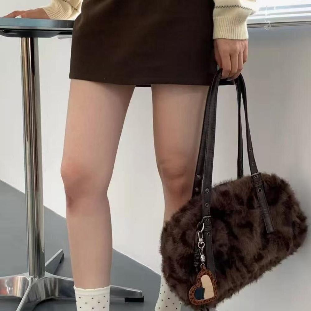 Leopard Print Plush Bag Women's Autumn/winter New Fashion Fuzzy Shoulder Bag