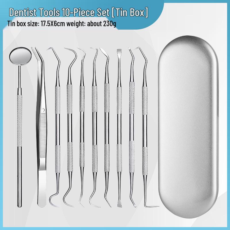 Dentist Tools Set: Stainless Steel Double-Ended Probe, Mouth Mirror, and Teeth Cleaning Kit