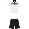 Fashion Striped Short Sleeve Polo Shirt Simple Knitted Shorts Casual Sports Suit Men Suit F11M437103F-WT+F11M422603F-BK