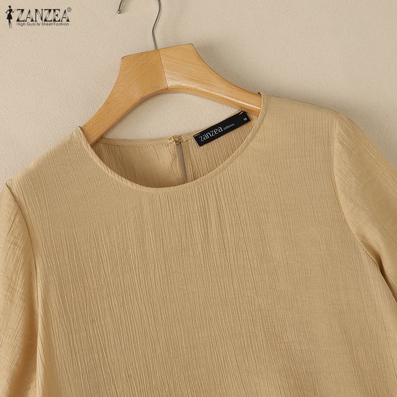 ZANZEA Women Casual Round Neck Solid Color Loose Short Sleeve Blouse