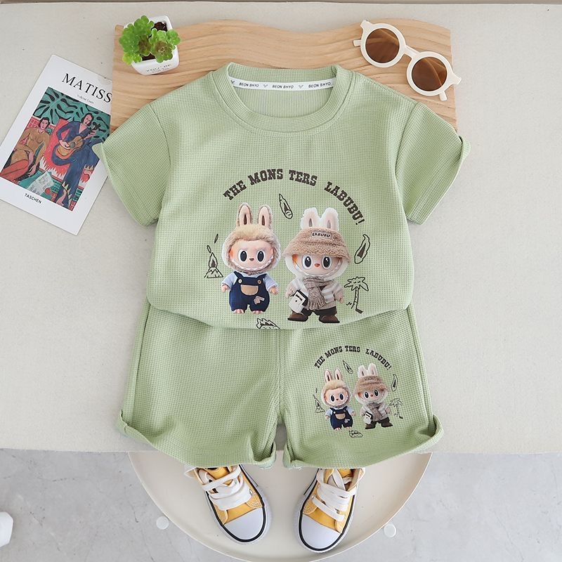 Cool Short-sleeved LBB T-shirt Set for Boys, A Two-piece Summer Children's Fashion Set