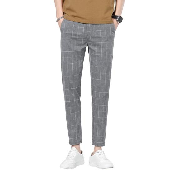 Muži Deváté kalhoty Rovný kostkovaný potisk Boční kapsy Tenké Strečové Slim Fit Knoflík Zapínání na zip Ležérní Formální Business kalhoty
