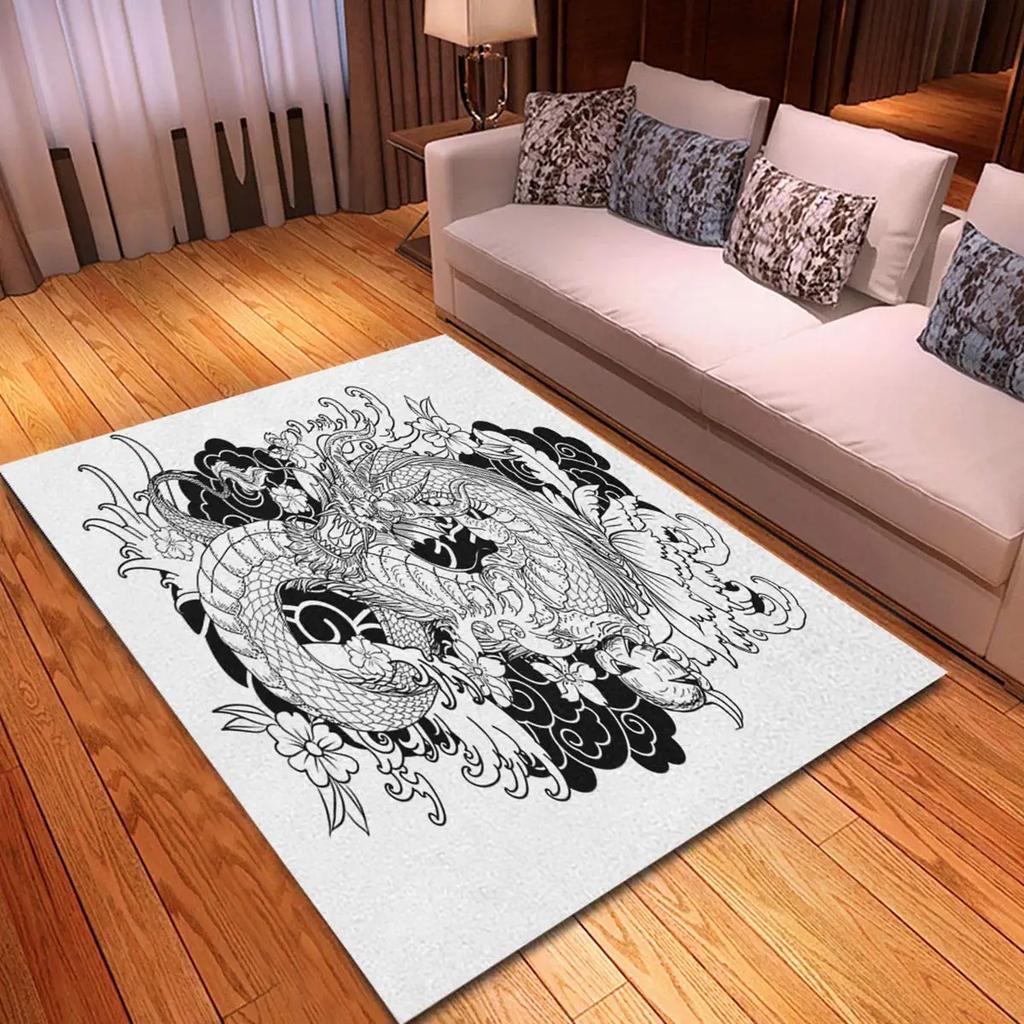 Japanese Ocean Wave Carpet Ukiyo-E Nautical Area Rug Cherry Blossoms Mount Fuji Floor Mat Red Sun Gold Sky Mats Home Doormat