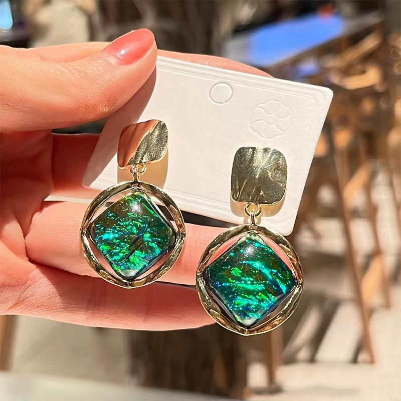 Green Hanging Earrinsg for Women Luxury Crystal Wedding Jewelry Imitation Pearl Drop Earrings new trend boucle oreille