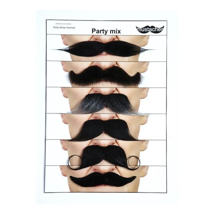 Ensemble De 6 Moustaches Assorties - Déguisements - Modèles Différents - Homme - Noir Et Multicolore