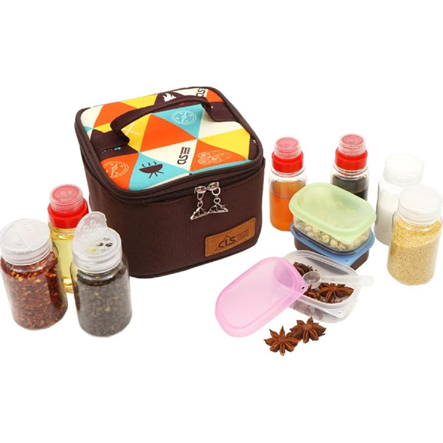 Travel Spice Containers Kit, 3 Pcs 2.7 oz Liquid Spice Bottles, 3 Pcs 3.3 oz Sauce Bottle, 4 Pcs 2.7 oz Spice Box with Small Spoon, Durable Storage