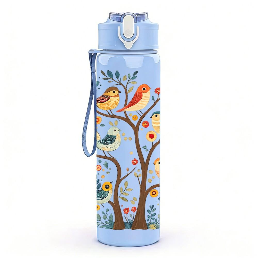 1PC Autumn Tree Bird Fall Scene Print 750ml Color Plastic Sports Water Bottle Leakproof Flip Straw Lid Suitable for Sports Office Home Use