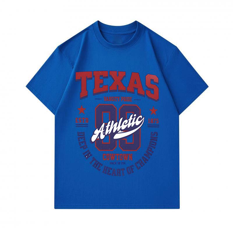 Men's 100% Cotton Short Sleeve Crew Neck T-Shirt, Texas 99 Athletic Champions Cowtown Print Casual Vintage Sport Style Tees for Daily Wear
