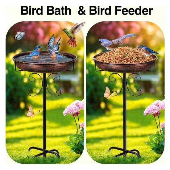 Bird Bath Bowl Vintage Rust-Resistant Garden Backyard Bird Waterer Rust Resistant LED Floating Candle Bird