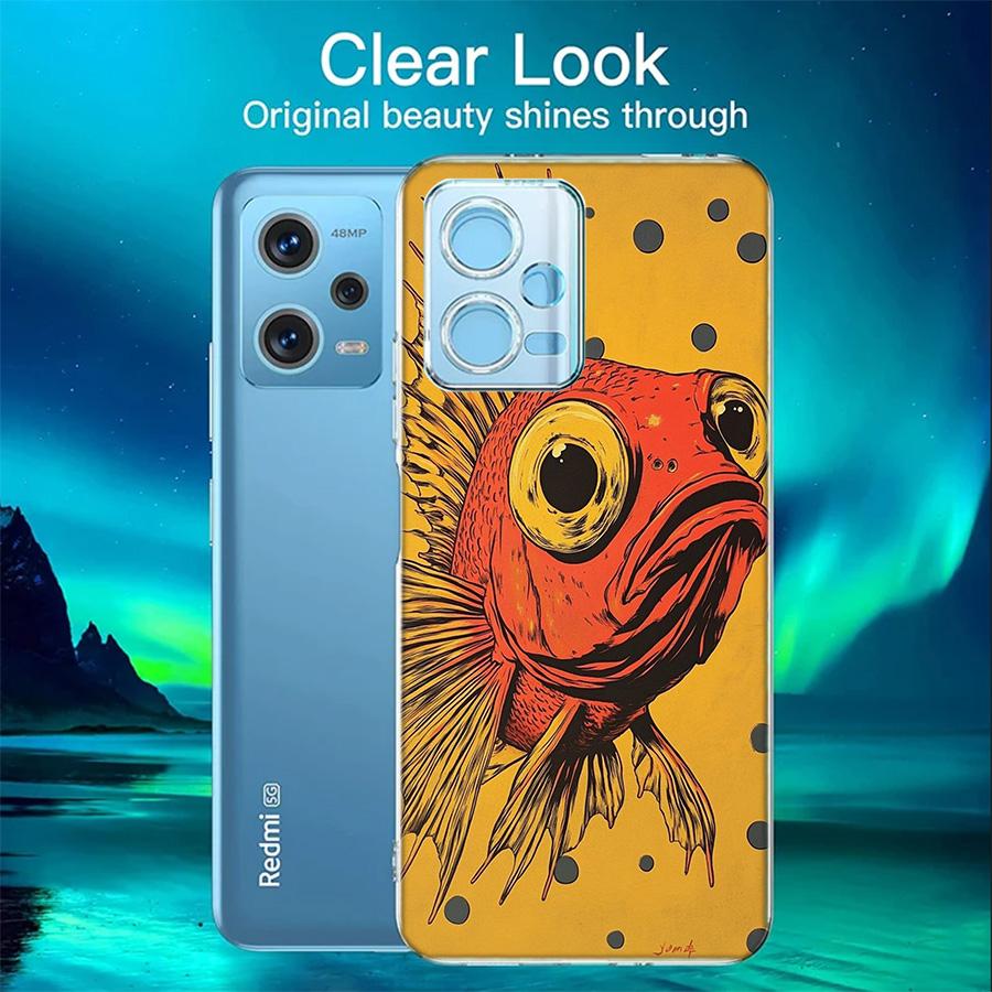 Pop Art Drawing Ideas Fish Phone Case For Redmi 12 13C 12C 15C 9 10 10C Note 13 Pro Plus 14 15 Pro 9T 9C 9A TPU Soft Cover Clear