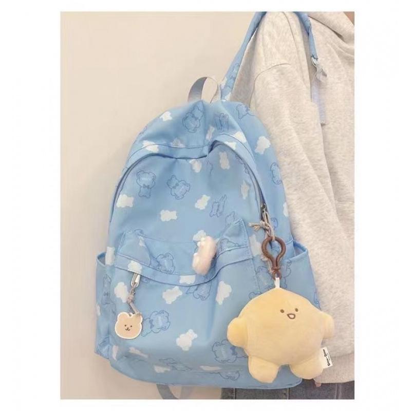 Bear Cartoon Print Backpack Versatile Soft Girl School Bag Teenage Girl Backpack