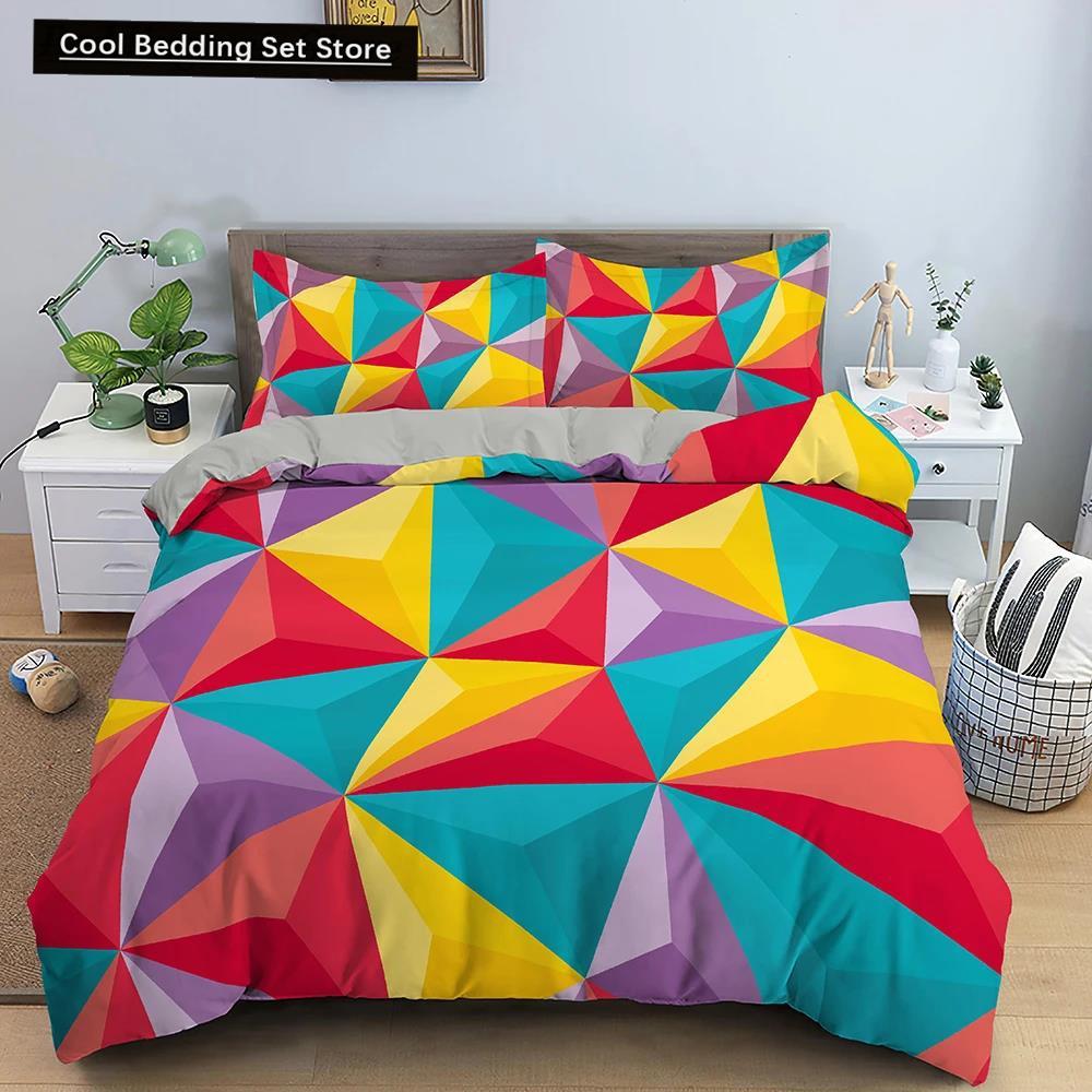 Geometric Printed Bedding Set Colorful Stripe Duvet Cover For Kids Children Quilt Cover 2/3Pcs Microfiber Fabric Home Textile