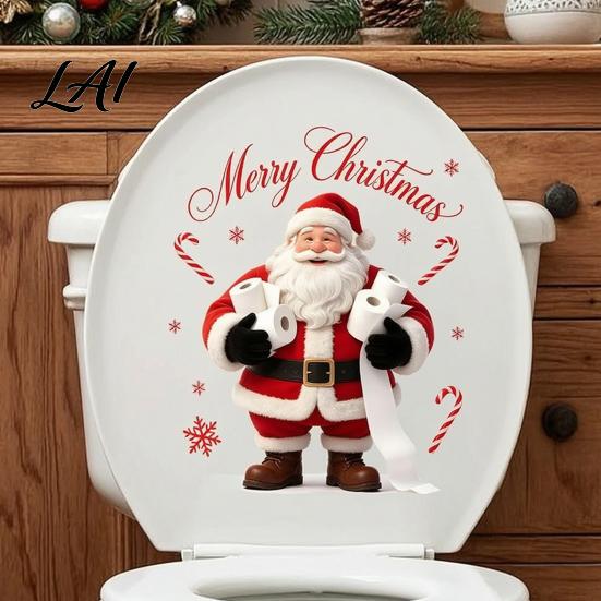 Indoor Outdoor Ornament Funny Santa Hug Paper Toilet Sticker Peel And Stick Christmas Merry Decor Bathroom Decal Humorous Holiday for Restroom,