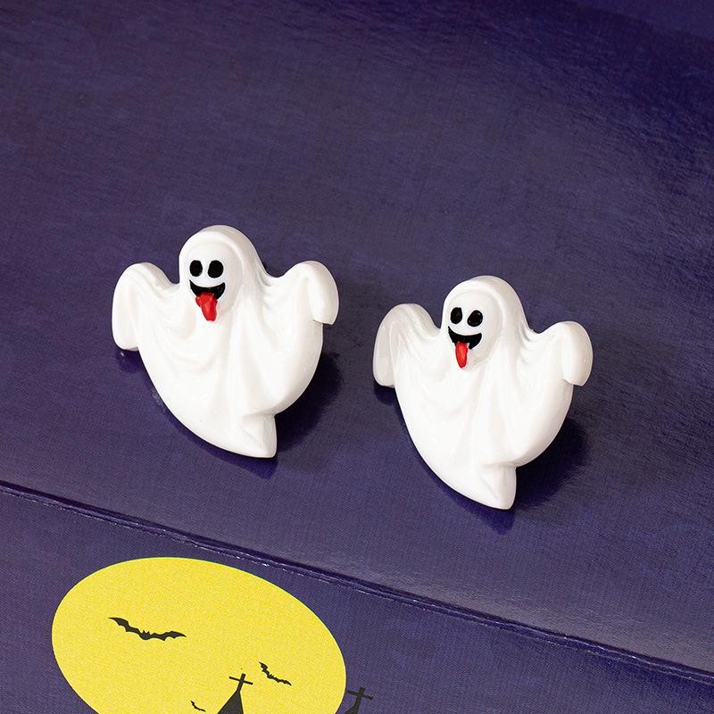 European and American Style Retro Acrylic Halloween Ghost Earrings - Cute, Funny Fashion Studs for Women