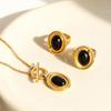 18K Gold-Plated Natural Agate Pendant Necklace & Ring Set - Stainless Steel, Fade-Resistant, Personalized, Elegant Design