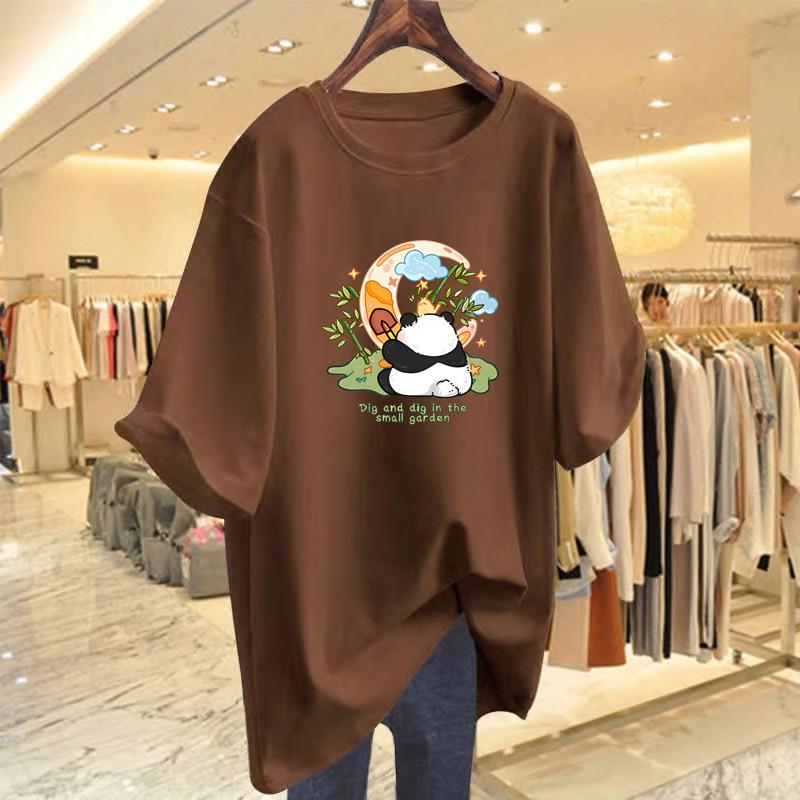 

Large size 100kg fat mm short-sleeved pure cotton T-shirt women s summer loose and thin shoulder t-shirt to cover the belly and hide meat XXXL