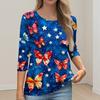 Women's Fashion Casual Round Neck 3/4 Sleeve Loose Printed T-Shirt Ladies Top