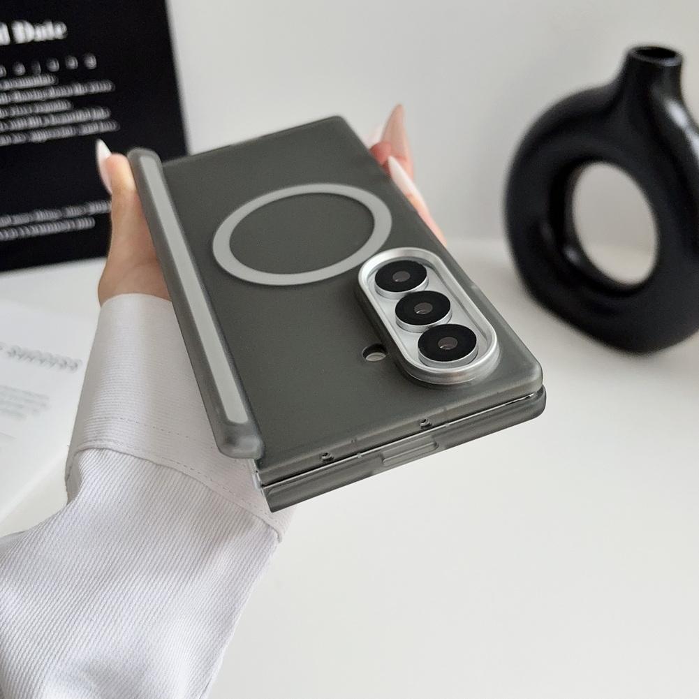 with Glass Screen Protector Case For Samsung Z Fold 8 Galaxy Z Fold 7 6 5 Magnetic Ring Central Axis Matte Protective Cover