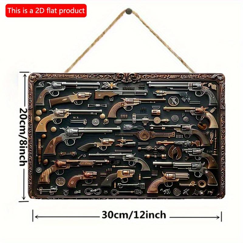 2D Flat Wooden Sign 30*20cm Vintage Firearms Wooden Wall Decorative Sign, Retro Military Decor for Home, Living Room, Farmhouse, Door & Scene
