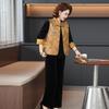 Elegantes dreiteiliges Set mit goldenem Samt-Weste für Frauen mittleren Alters & ältere Frauen - Stilvoller chinesischer Anzug für Frühling/Herbst
