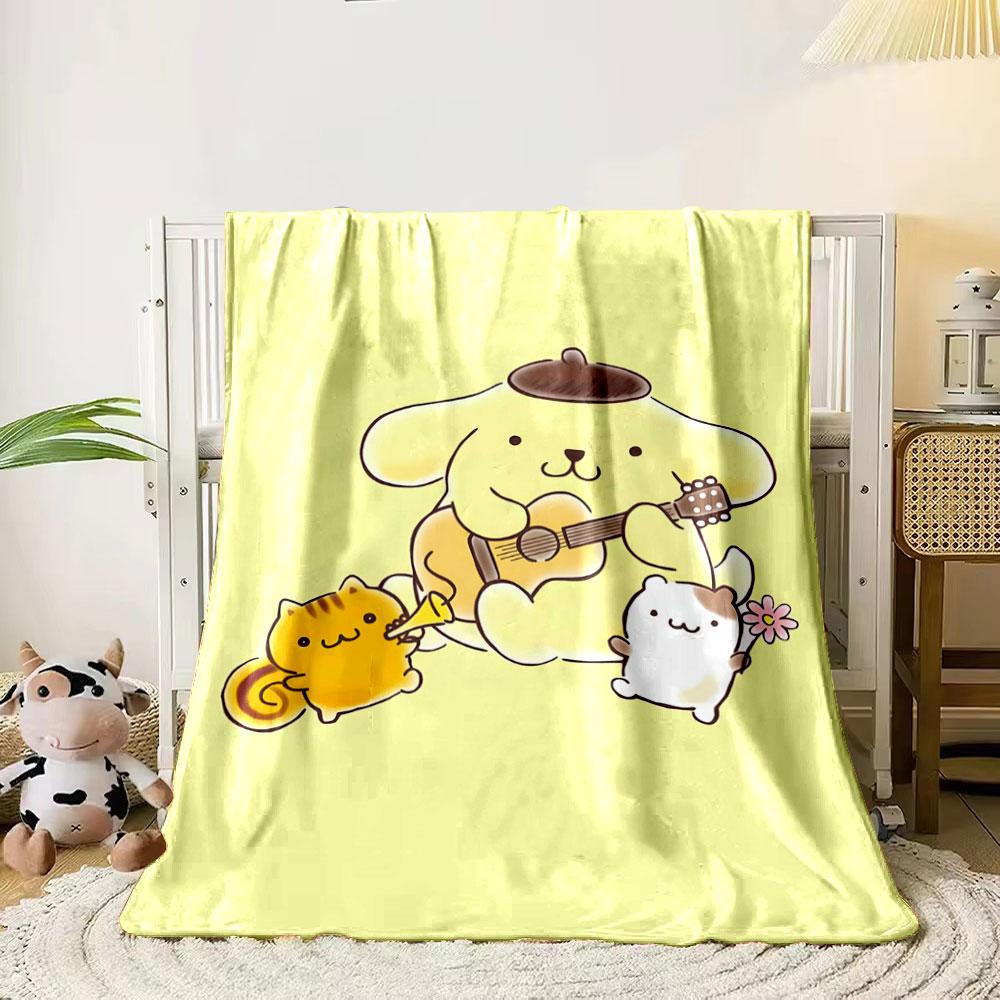 

Cute cartoon animals playing music and holding a flower on a yellow background. for all seasons blanket lunch break throw gift 80cm x 120cm