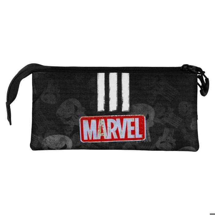 Triple Pencil Case - Punisher Skull - Black - One Size