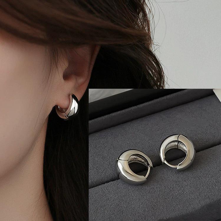 925 Silver Chunky Hoop Earrings for Women Geometric Circle Punk Ear Jewelry Party Gifts New
